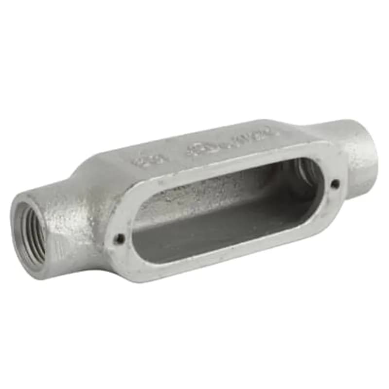 ABB - Installation Products C50M - Series 35 Thru-Feed, 1/2 Inch Conduit Body, Body Material Malleable Iron, Finish Zinc Plating with an Aluminum, Acrylic Coating for Use with Rigid/IMC Conduit
