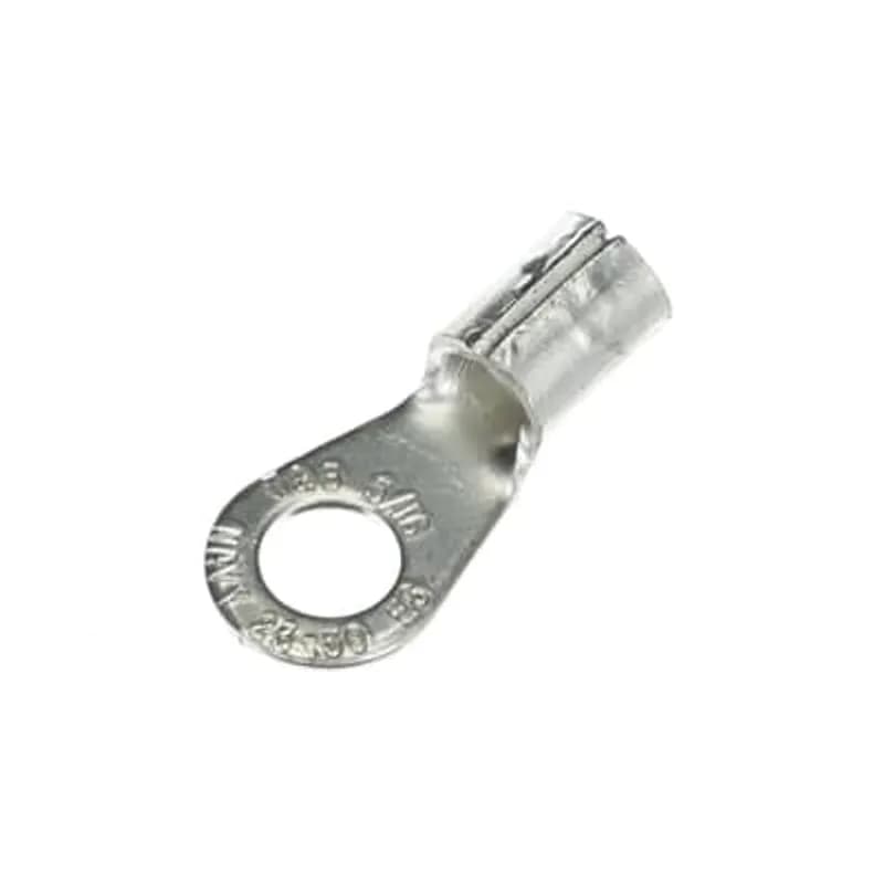 Non-Insulated Large Brazed Seam Ring Terminal, Length 1.32 Inches, Width .60 Inches, Bolt Hole 5/16 Inch, Wire Range #6 AWG, Copper, Tin Plated, 200 Pack