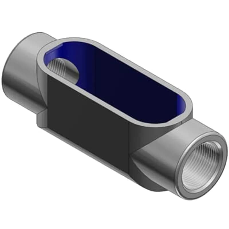 ABB - Installation Products C17 - BlueKote Thru-Feed Form 7, 1/2 Inch Conduit Body, Body Material Gray Iron with Zinc Plating and Baked On Epoxy Powder Coat with BlueKote Internal Coating for Use with Rigid/IMC Conduit