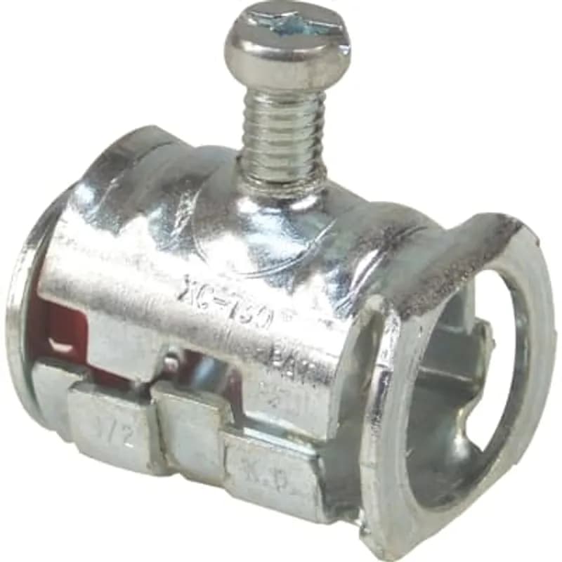 Cable Lok Set Screw Connector, Size Range 0.450 Inch - 0.610 Inch or 1/2 Inch Knockout, AC Steel 14/2 14/3 14/4 12/2 12/3 12/4 10/2, AC Aluminum Interlocked 14/2 14/3 14/4 12/2 12/3 12/4 10/2, MC (I) Steel 14/2 14/2 14/4 12/2 12/3 12/4 10/2 10/3, MC (I) Aluminum 14/2 14/3 14/4 12/2 12/3 12/4, Flex RW 3/8 Inch Steel and Aluminum 10/2 10/3, Material Zinc Plated Steel with Nylon Insulator