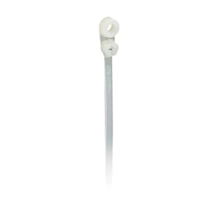 Integrated Mounting Hole Cable Tie, Natural Polyamide (Nylon 6.6) for Temperatures up to 85 Degrees Celsius (185 F) for Indoor Applications, Length of 356mm (14 Inches), Width of 7.6mm (0.3 Inches), Thickness of 2mm (0.08 Inches), Tensile Strength Rating of 534 Newtons (120 pounds), 1/4-Inch Mounting Hole, Bulk Pack