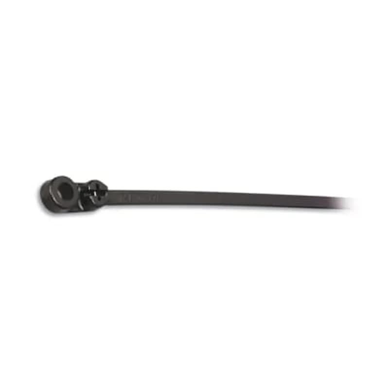 Integrated Mounting Hole Cable Tie, Black Polyamide (Nylon 6.6) for Temperatures up to 105 Degrees Celsius (220 F), Weather and Ultraviolet Resistant for Indoor and Outdoor Applications, Length of 371mm (14.6 Inches), Width of Width of 4.6mm (0.18 Inch), Thickness of 1mm (0.04 Inches), Tensile Strength Rating of 222 Newtons (50 Pounds), #10 Screw for Mounting