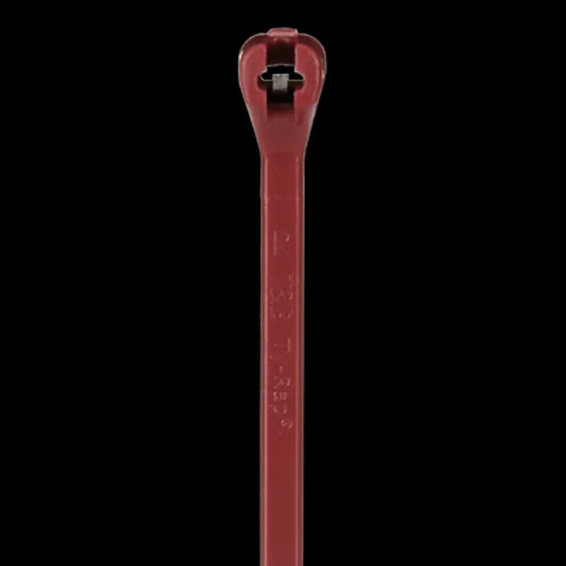 ABB - Installation Products TYV525M - Fluoropolymer Cable Tie, Maroon Fluoropolymer ECTFE, for up to 150 Degrees Celsius (302 F) for Applications Where Smoke Generation is a Concern, Length of 192mm (7.5 Inches), Width of 4.3mm (0.17 Inches), Thickness of 1.8mm (0.07 Inches), Tensile Strength Rating of 222 Newtons (50 Pounds)