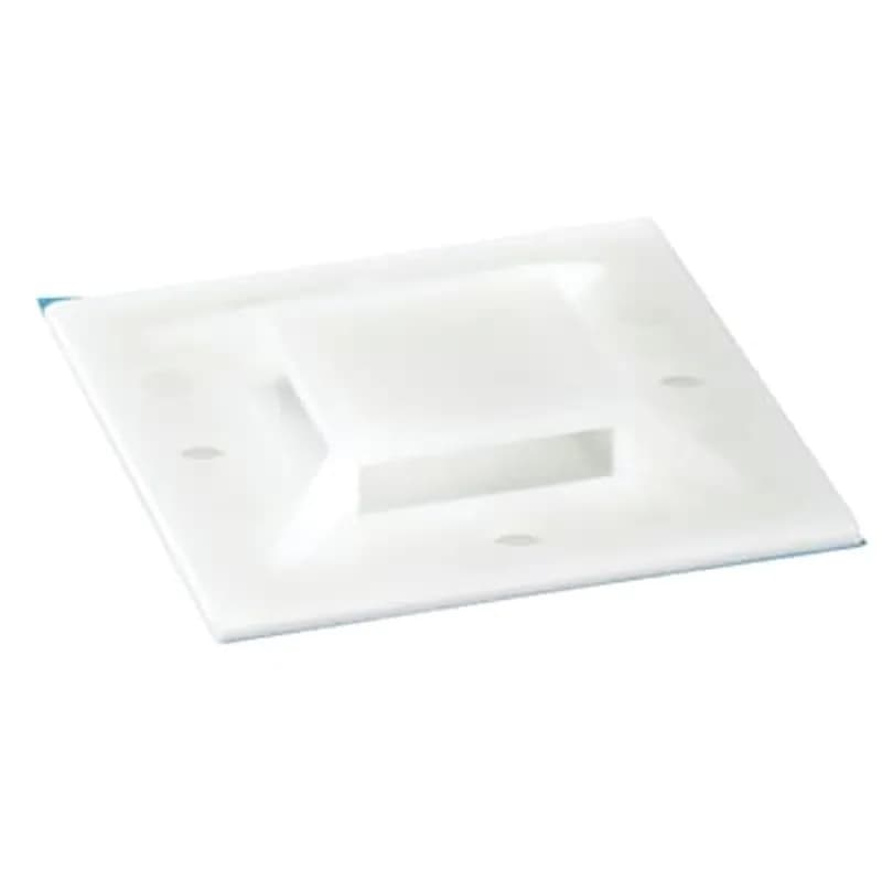 Four-Way Mounting Base, Natural Nylon 6.6 for Temperatures up to 85 Degrees Celsius (185 F), Length of 50.8mm (2.0 Inches), Width of 50.8mm (2.0 Inches), Height of 6.6mm (0.260 Inches), Self-Adhesive/Screw Mounting Method, #8 Screw, Mounting Hole Size of 4.3mm (0.169 Inches)