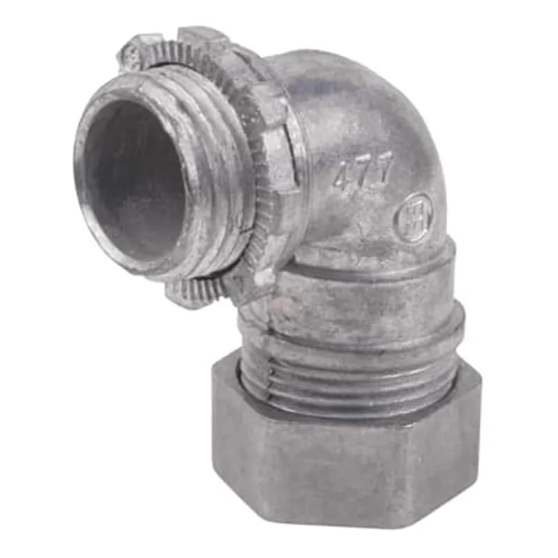 Connector, 90 Degree, Trade Type Compression, Size 3/4 Inch, Height 1.86 Inch, Width 0.95 Inch, Thread Length 0.52 Inch, Die Cast Zinc, Sold by Each