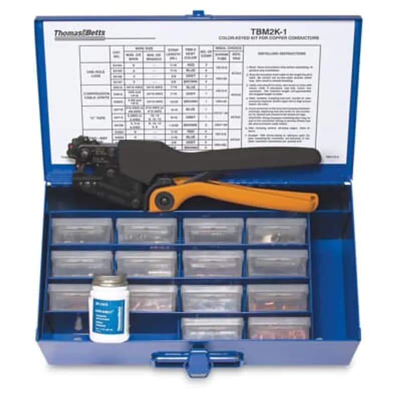 ABB - Installation Products TBM2K-1 - Connector Kit Case Containing a Variety of One-Hole Lugs, Two-Way, Pigtail, and C-Tap Connectors with TBM20S or TBM45S Tool
