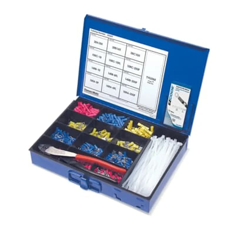 ABB - Installation Products STAKIT - Sta-Kon Terminal Kit Plastic Carrying Case contains 12 different Sta-Kon Terminals, WT112M Hand Tool, Package of TY525M Cable Ties and a WM-0 THRU 9 Wire Marker Book