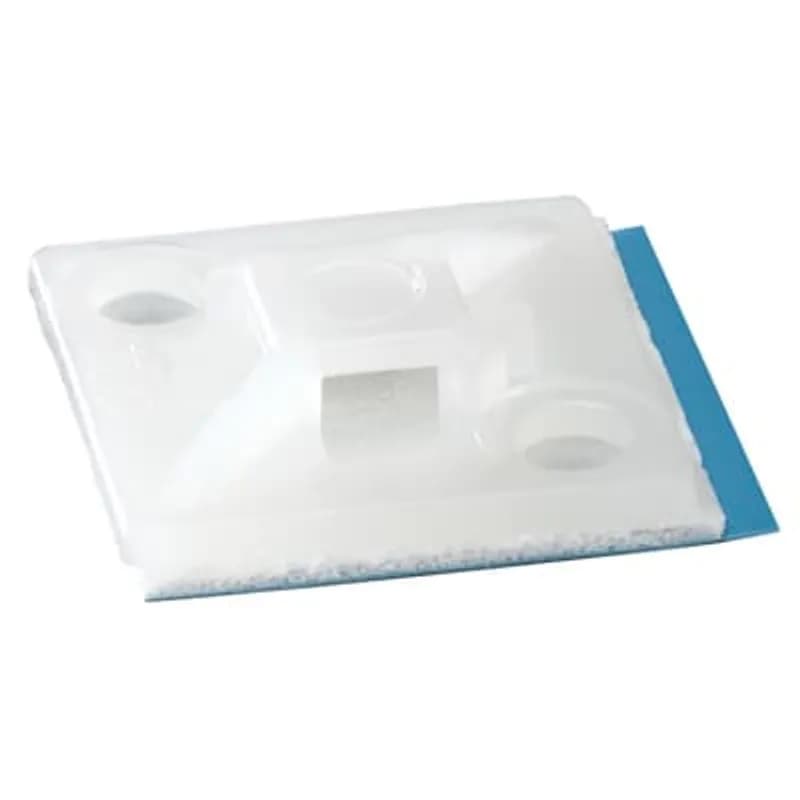 Four-Way Adhesive Mounting Base, Natural Nylon 6.6 for Temperatures up to 65 Degrees Celsius (149 F), Length of 19mm (0.75 Inches), Width of 19mm (0.75 Inches), Height of 4.9mm (0.19 Inches), Self-Adhesive Mounting Method, Bulk Pack