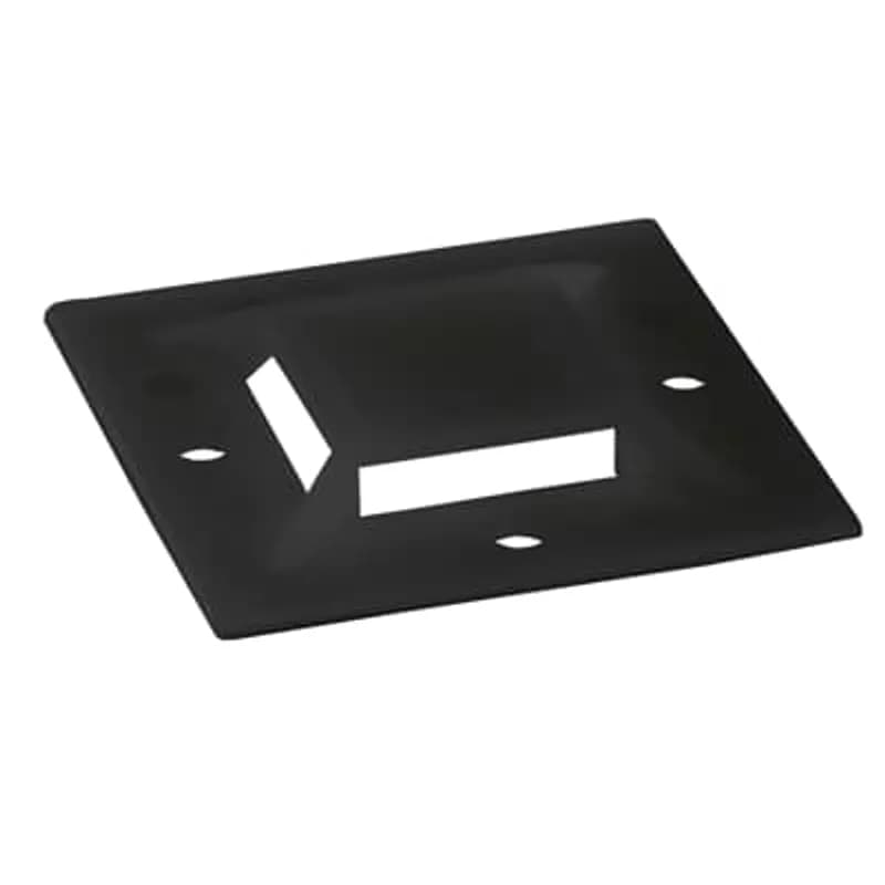 Four-Way Mounting Base, Black Nylon 6.6 for Temperatures up to 65 Degrees Celsius (149 F), Length of 38.1mm (1.5 Inches), Width of 38.1mm (1.5 Inches), Height of 7.4mm (0.290 Inches), Self-Adhesive/Screw Mounting Method, #8 Screw, Mounting Hole Size of 4.3mm (0.169 Inches), Bulk Pack