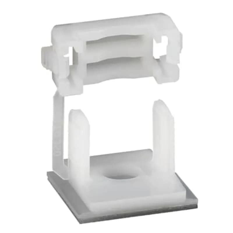 Re-Usable Latching Cable Clamp, Natural Nylon 6.6 for Temperatures up to 85 Degrees Celsius (185 F), Length of 25.0mm (0.984 Inches), Width of 25.0mm (0.984 Inches), Maximum Height of 21.3mm (0.84 Inches), Screw Mounting Method, Mounting Hole Diameter of 4.3mm (0.17 Inches), Bulk Pack