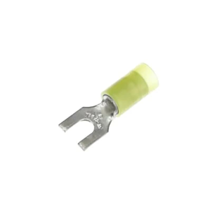 ABB - Installation Products RC10-8F - Nylon Insulated Fork Terminal, Length 1.00 Inches, Width .37 Inches, Maximum Insulation .210, Bolt Hole #8, Wire Range #12-#10 AWG, Color Yellow, Copper, Tin Plated