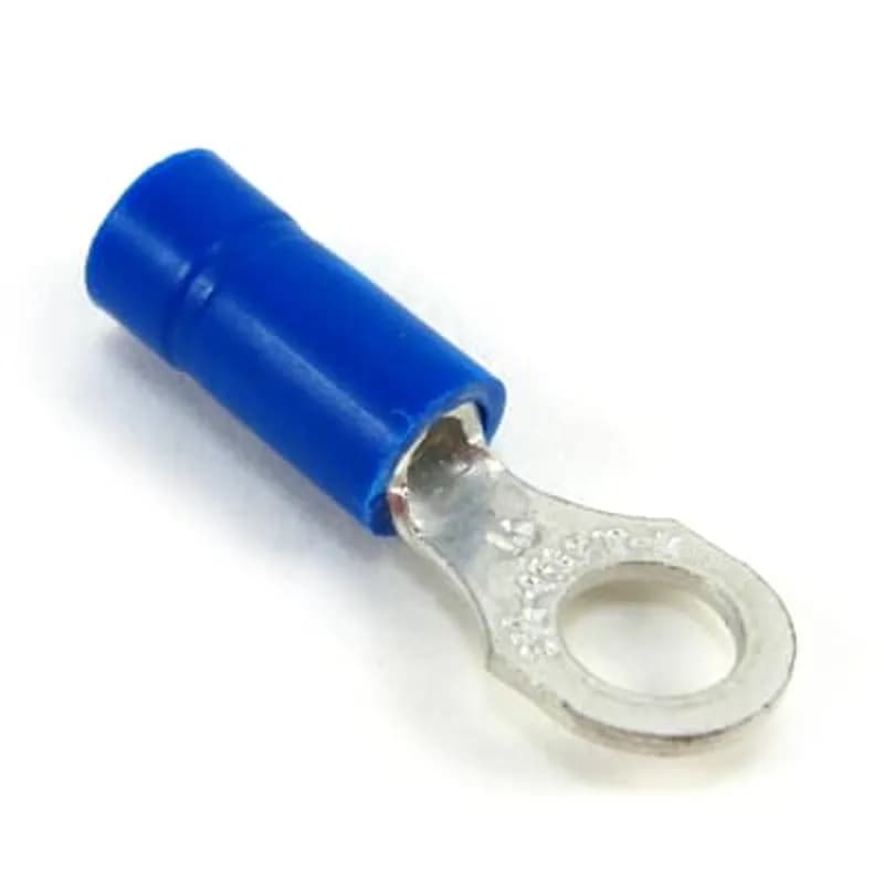 ABB - Installation Products RB877U - Vinyl Insulated Ring Terminal with 90 Degree Bend, Length .97 Inches, Width .31 Inches, Maximum Insulation .170, Bolt Hole #10, Wire Range #18-#14 AWG, Color Blue, Copper, Tin Plated, 1,000 Pack