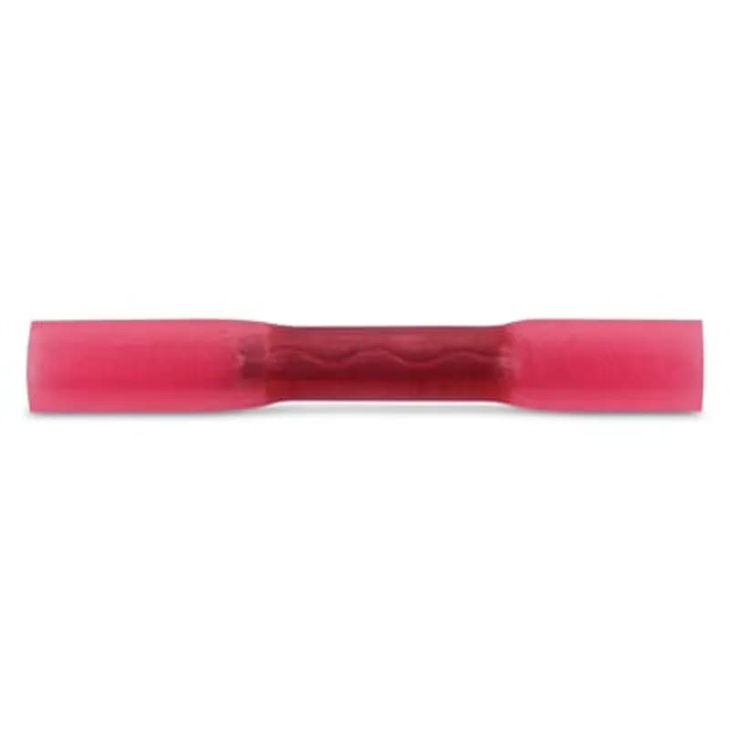 Heat Shrinkable Butt Splice, Length 1.50 Inches, Width .25 Inches, Maximum Insulation Diameter .170, Wire Range #22-#18 AWG, Color Red, Copper, Tin Plated, 500 Pack