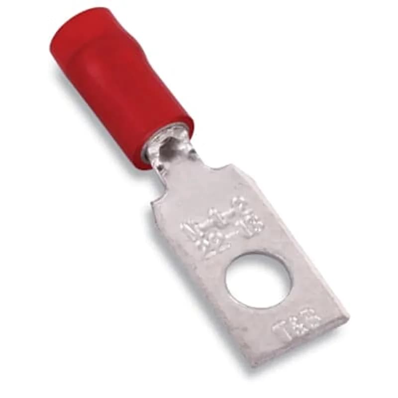 ABB - Installation Products RA480 - Nylon Insulated Rectangular Ring Terminal, Length 1.359 Inches, Width .390 Inches, Bolt Hole #8, Wire Range #22-#18 AWG, Color Red, Copper, Tin Plated
