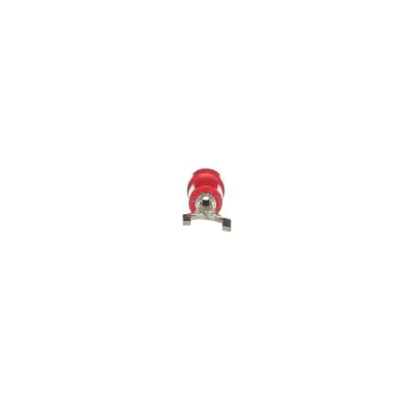 Vinyl Insulated Fork Terminal, Length .97 Inches, Width .31 Inches, Maximum Insulation .150, Bolt Hole #10, Wire Range #22-#16 AWG, Color Red, Copper, Tin Plated