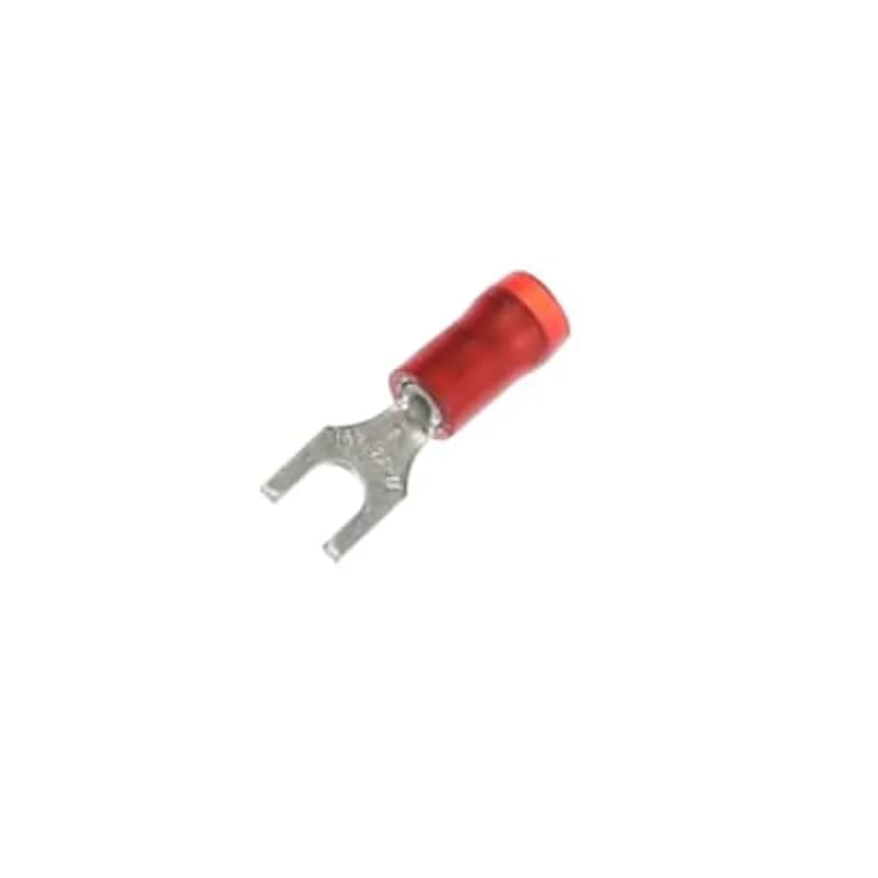 ABB - Installation Products RA18-6F - Nylon Insulated Fork Terminal, Length .83 Inches, Width .25 Inches, Maximum Insulation .136, Bolt Hole #6, Wire Range #22-#16 AWG, Color Red, Copper, Tin Plated