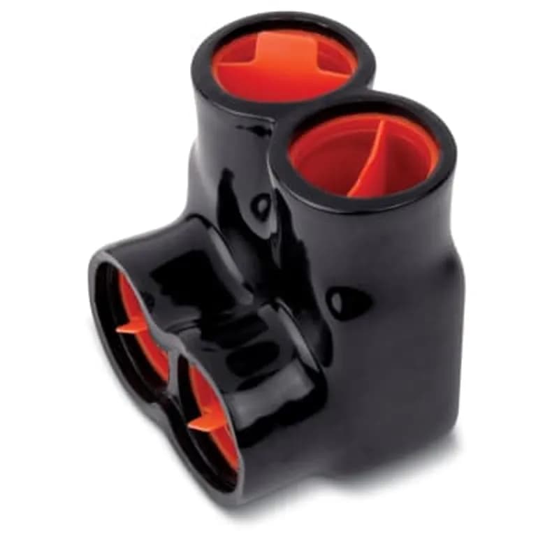 ABB - Installation Products AMTS50042 - AMT 2 Port Same Side PVC Connector, Ultraviolet Resistant, Wire Range 500 kcmil-6 Str, Length 2.71 Inches, Width 2.38 Inches, Height 2.75 Inches, Hex Size 3/8 Inch, Black Insulation