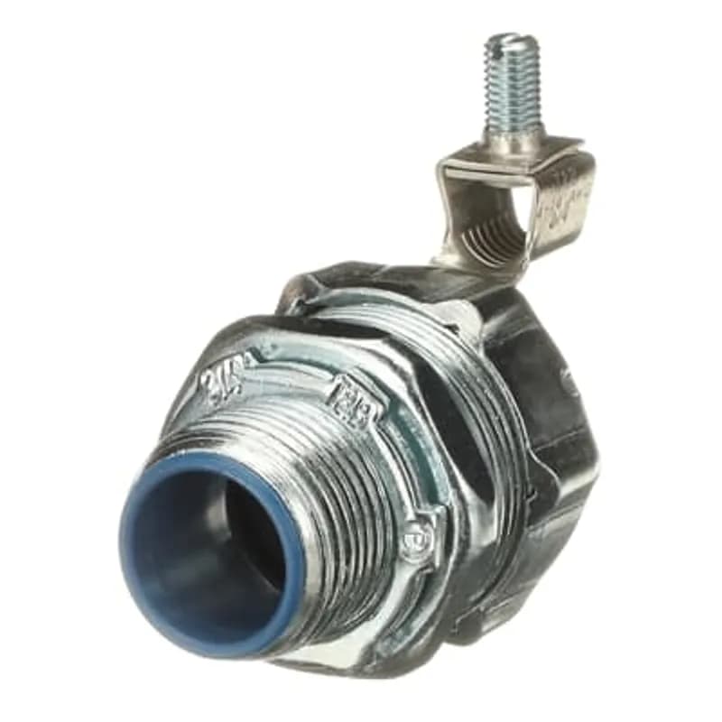 ABB - Installation Products 5333GR - 3/4 Inch Steel External Bonding Liquidtight Insulated Connector Flexible Metal Conduit Fitting, Straight, With Revolver Lug, With Tin Plated Copper Alloy Lug for Awg #14 to #2 Ground Wire, for Use In Wet Locations, 25 Pieces