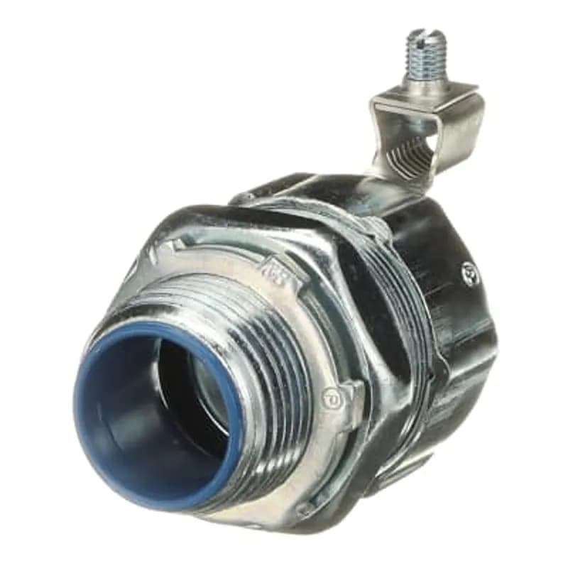 ABB - Installation Products 5334GR - 1 Inch Steel External Bonding Liquidtight Insulated Connector Flexible Metal Conduit Fitting, Straight, With Revolver Lug, With Copper Lug for Awg #14 to #4 Ground Wire, for Use In Wet Locations, 10 Pieces
