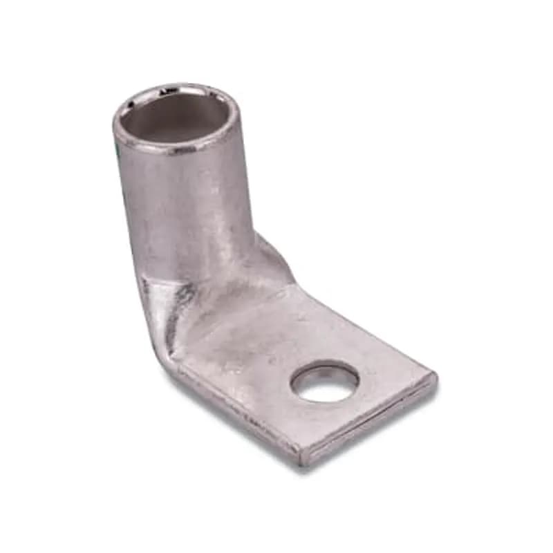 Copper One-Hole Lug, 90 Degree Standard Barrel, Peep Hole, Max 35kV, Wire Size 600 kcmil, 5/8 Inch Bolt Size, Tin Plated, Die Code 94, Die Color Code Green