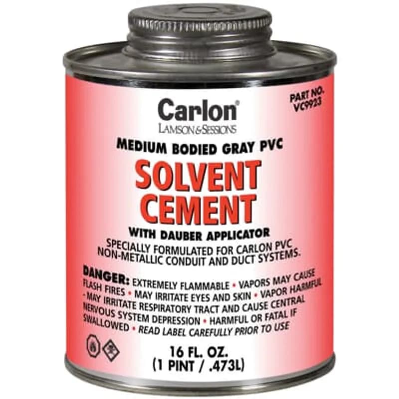 Gallon size medium gray PVC cement.