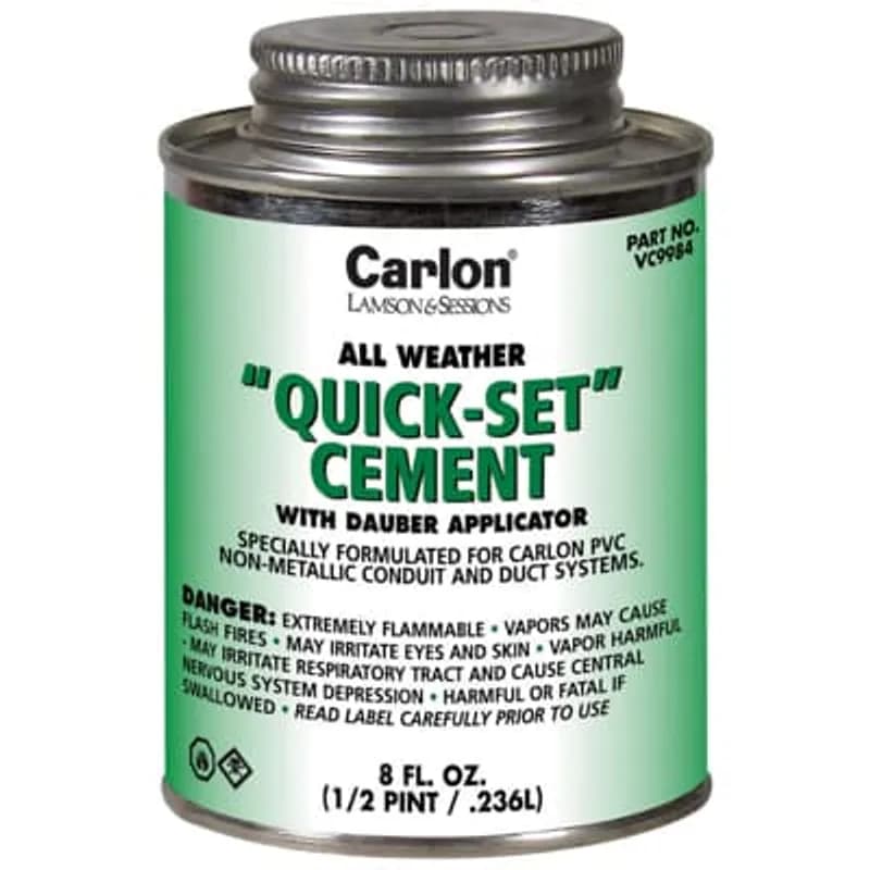 Gallon size all weather quickset clear cement. Specially formulated for PVC Non-Metallic Conduit and Duct Systems.