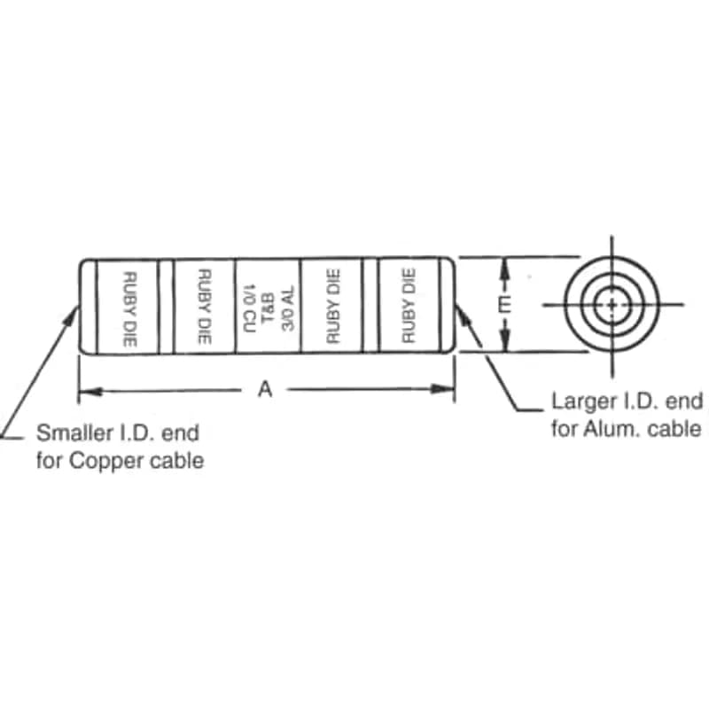 Aluminum Reducing Splice Connector for Copper Wire Size 400 kcmil, Aluminum Wire Size 600 kcmil, Tin Plated, Die Code 106H, Die Color Code Black