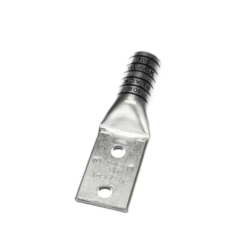 Copper Two-Hole Lug, Long Barrel, Blind End, Max 35kV, Wire Size 750 kcmil, 1/2 Inch Bolt Size, 1-3/4 Inch Hole Spacing, Tin Plated, Die Code 106, Die Color Code Black