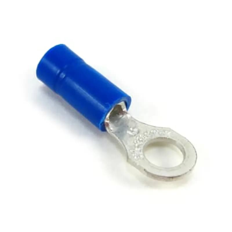 ABB - Installation Products 14RB-8 - Vinyl-Insulated Ring Terminal, Length .97 Inches, Width .31 Inches, Maximum Insulation .170, Bolt Hole #8, Wire Range #18-#14 AWG, Color Blue, Copper, Tin Plated