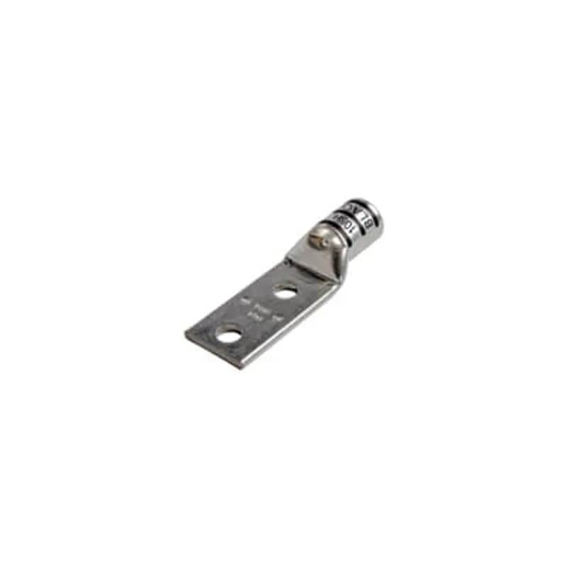 Copper Two-Hole Lug, Standard Barrel Lug - Narrow Tongue, Peep Hole, Max 35kV, Wire Size 750 kcmil, 1/2 Inch Bolt Size, 1-3/4 Inch Spacing, Tin Plated, Die Code 106H, Die Color Code Black
