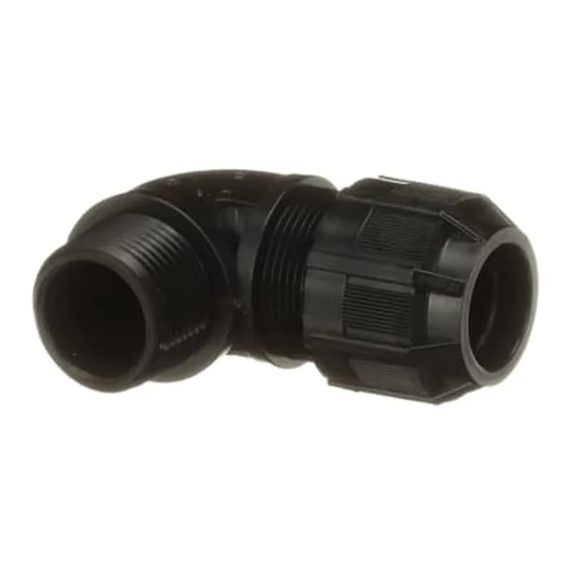ABB - Installation Products 4972NM - Liquidtight Strain Relief Connector, 90 Degree Bend, 3/4 Inch NPT Thread, Cable Range 0.500 Inch/12.7mm to 0.750 Inch/19.0mm, IP65 Rating, UV Resistant Polyamide 6.6 Body, Black