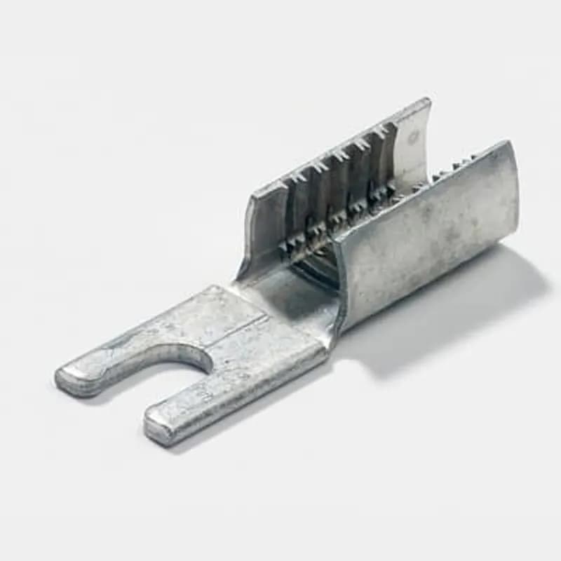 ABB - Installation Products 22F066 - Insulation Piercing Magnet Wire Fork Terminal, Length .91 Inches, Width .30 Inches, Length of Teeth .45 Inches, Width of Teeth .25 Inches, Stud Size 6, Wire Range #16 AWG - #12 AWG 2,580 Circular Mil Area - 12,330 Circular Mil Area, Copper Alloy, Tin Plated