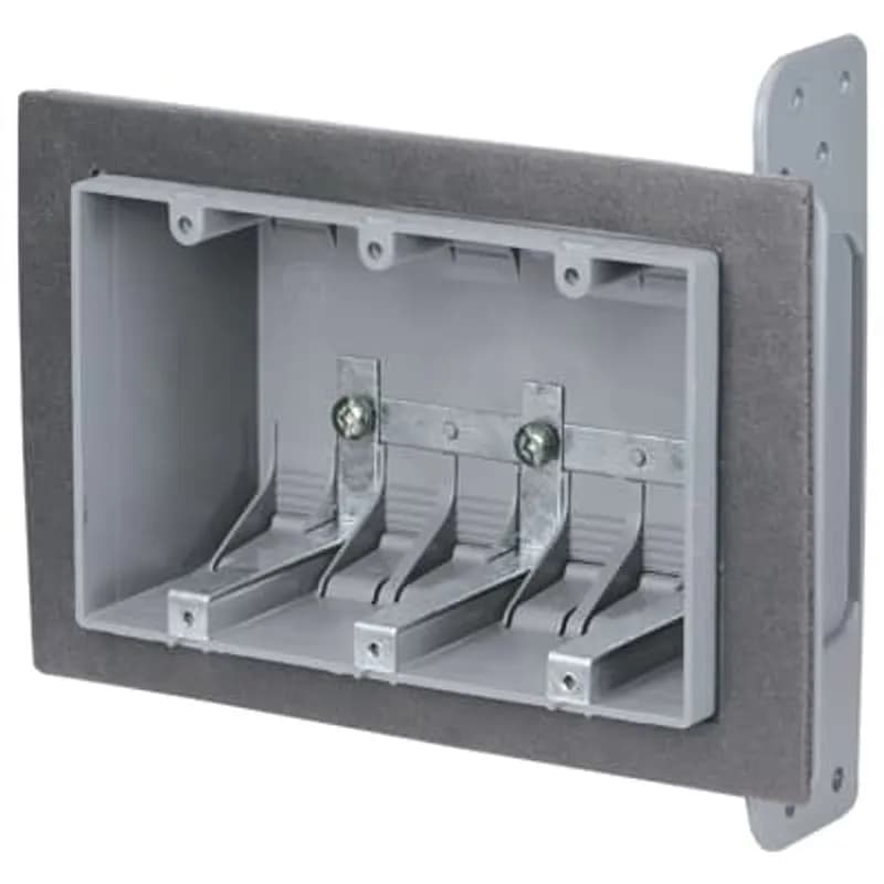 ABB - Installation Products 3-FWSW - Three-Gang Airtight Device Box, Volume 48 Cubic Inches, Length 3-3/4 Inches, Width 5-3/4 Inches, Depth 2-3/4 Inches, Color Gray, Material Non-Metallic, Cable Entries 12