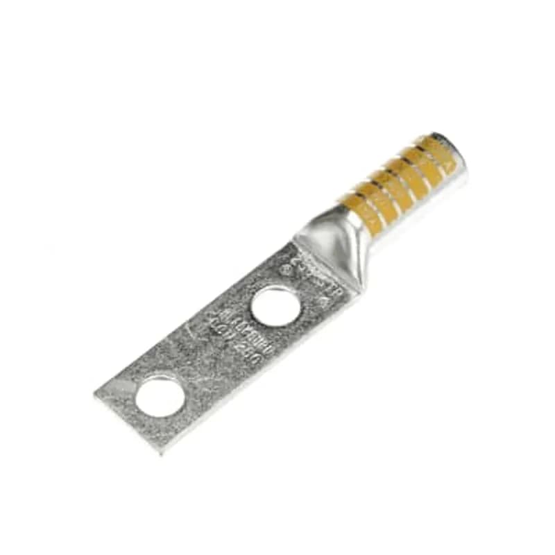 ABB - Installation Products LCN250 - Type LCN Copper Two-Hole Lug, Long Barrel, Max 35kV, Wire Size 250 kcmil, 1/2 Inch Bolt Hole, Tin Plated, Die Color Code Yellow
