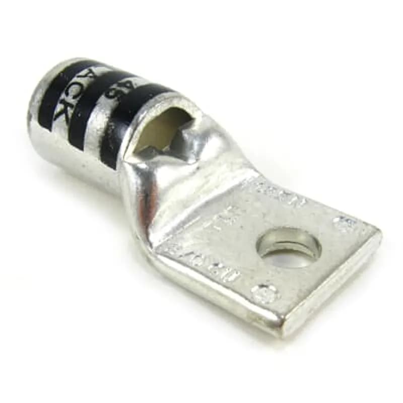 ABB - Installation Products 54158 - Copper One-Hole Lug, Standard Barrel, Peep Hole, Max 35kV, Wire Size 2/0 AWG, 5/16 Inch Bolt Size, Tin Plated, Die Code 45, Die Color Code Black