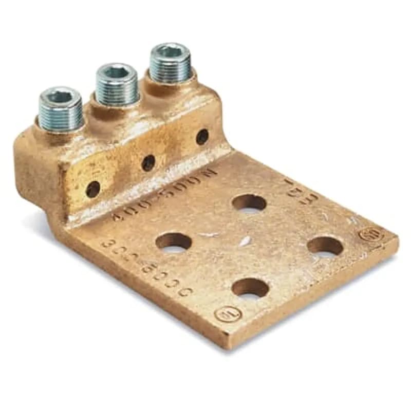 Locktite Copper Two-Hole Lug, Conductor Range 14-8 AWG or 14-4 Navy, 1/4 Inch Bolt Hole, Fillister Head Screw, Screw Driver Torque 20 In/Lbs. Pad Length 1-1/4 inch, Pad width 1/2 inch, Pad Thickness 1/8 inch. Holes on 5/8 inch Center. Overall Length 1-3/4 inch. Bolt Hole Size 9/32 inch.
