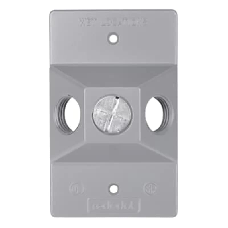 Single Gang Standard Lampholder Cover, Length 4-1/2 Inches, Width 2-13/16 Inches, Hole Size 1/2 Inch, Silver, Aluminum, Three Hole Device Mount