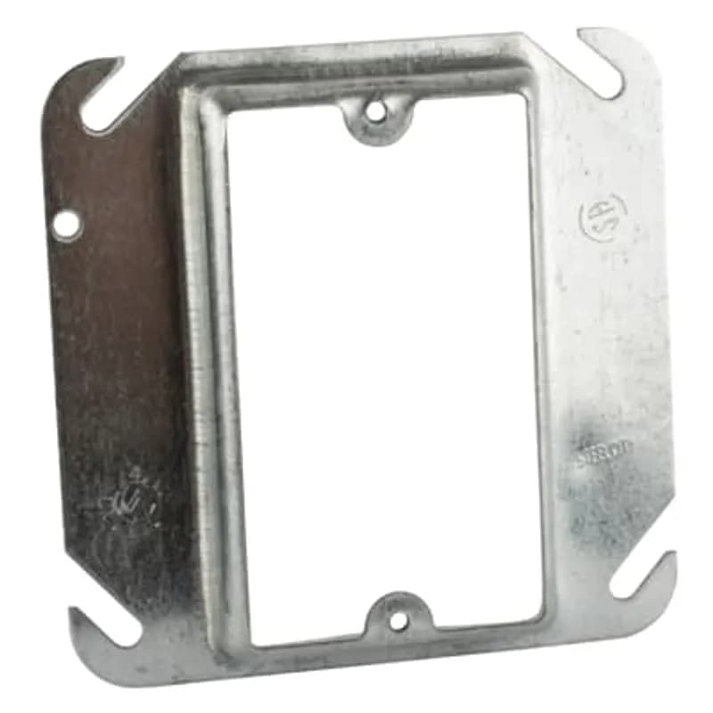 One Gang Square Device Cover, 4 Cubic Inches, 4 Inch Square x 5/8 Inch Raised, Red, Pre-Galvanized Steel