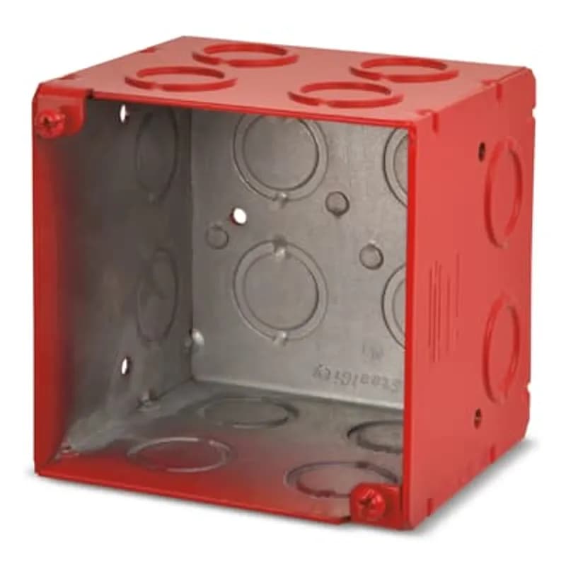 Square Box, 46.0 Cubic Inches, 4 Inch Square x 3-1/2 Inch Deep, 1/2 Inch and 3/4 Inch Eccentric Knockouts, Pre-Galvanized Steel, Welded Construction, 10-1/2 Inch #12 AWG Solid Ground Wire Pigtail, For use with Conduit