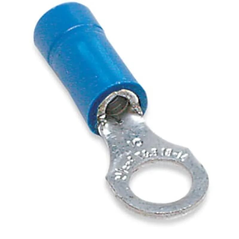 Insulated Vinyl Ring Terminal for Wire Range 16-14 Stud Size 1/4, Blue