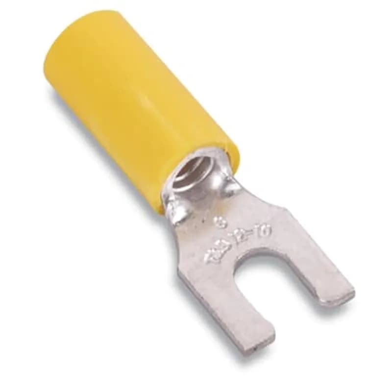 Insulated Vinyl Locking Fork Terminal for Wire Range 12-10 Stud Size #10, Yellow