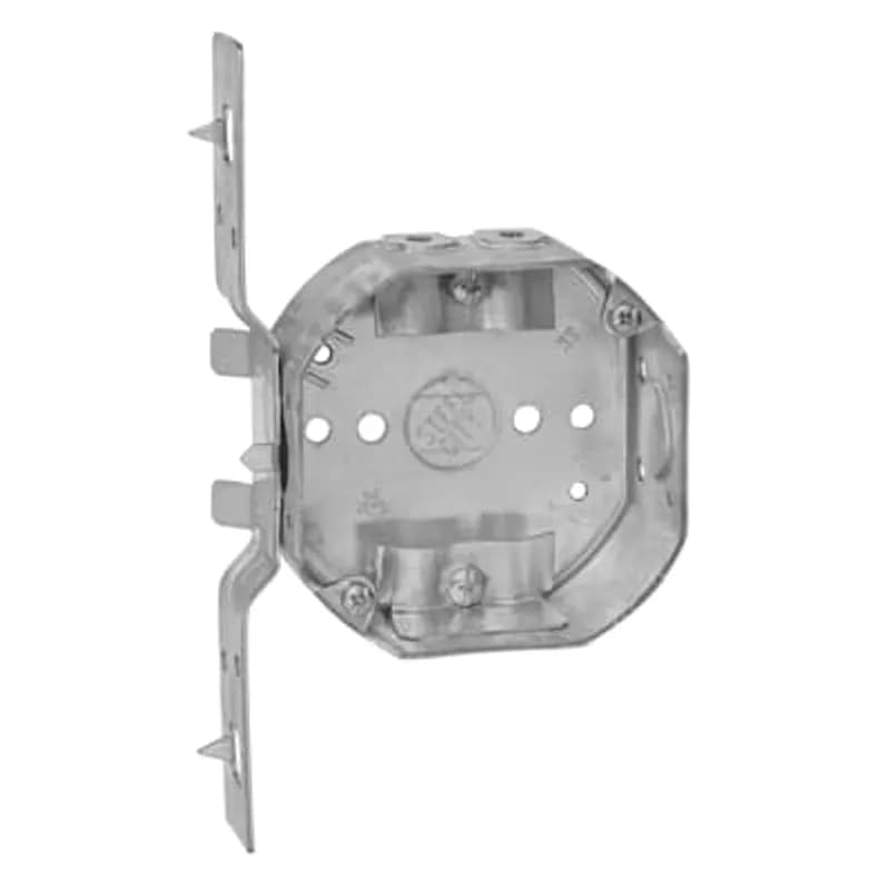 Octagon Box, 15.8 Cubic Inches, 4 Inch Diameter x 1-1/2 Inches Deep, 1/2 Inch Knockouts, Pre-Galvanized Steel, Drawn Construction, with Non-Metallic Cable Clamps (C-5) and V Bracket, For use with Non-Metallic Sheathed Cable, pack of 30, custom package