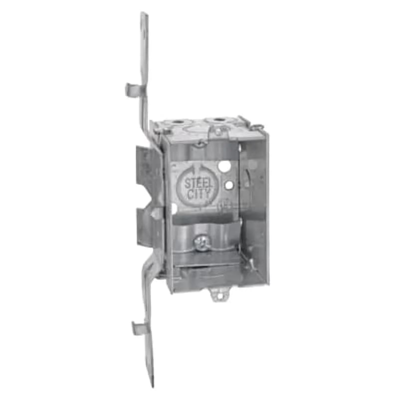 Gangable Switch Box, 12.5 Cubic Inches, 3 Inches Long x 2 Inches Wide x 2-1/2 Inches Deep, 1/2 Inch Knockouts, Pre-Galvanized Steel, Non-Metallic Cable Clamps (C-5) and SV Bracket Recessed 7/16 Inches, For Non-Metallic Sheathed Cable, pack of 25, for Retail