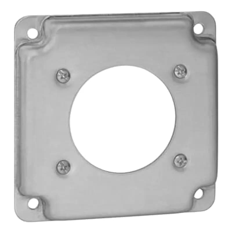 Square Box Surface Cover, 5 Cubic Inches, 4 Inch Square x 1/2 Inch Deep, 25/32 Inch Diameter Hole, Galvanized Steel, For use with One 30 or 50 Amp Dryer or Range Receptacle, pack of 10, for Retail
