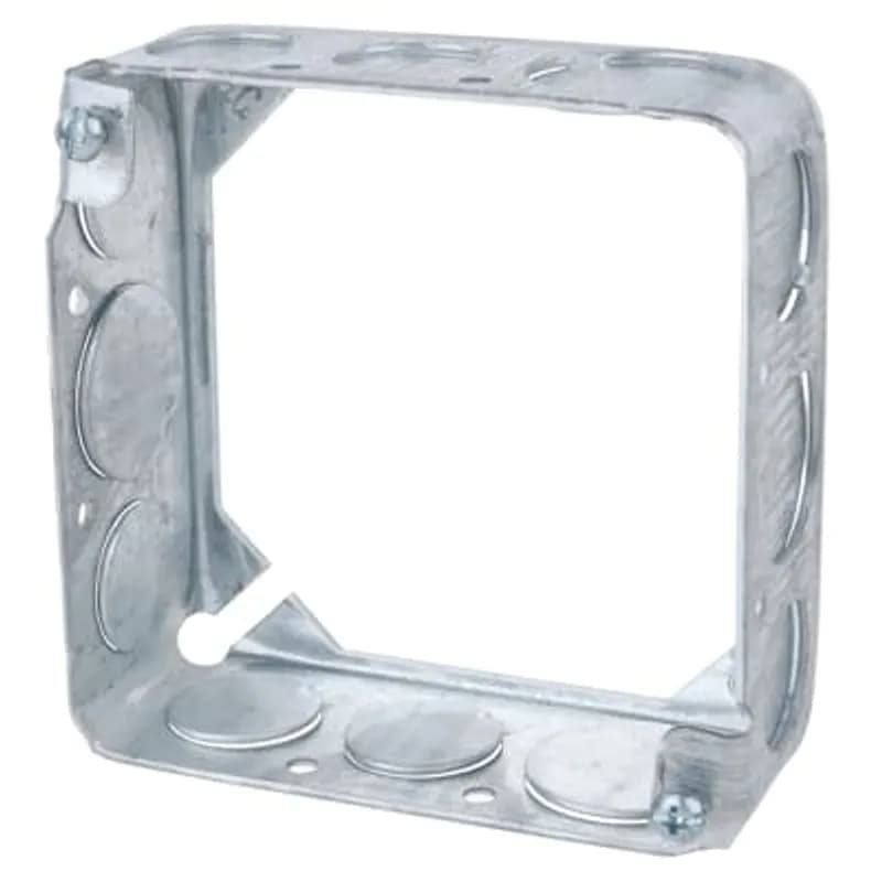 Square Box Extension Ring, 21 Cubic Inches, 4 Inch Square x 1-1/2 Inch Deep, 1/2 Inch and 3/4 Inch Knockouts, Pre-Galvanized Steel, pack of 30, custom package