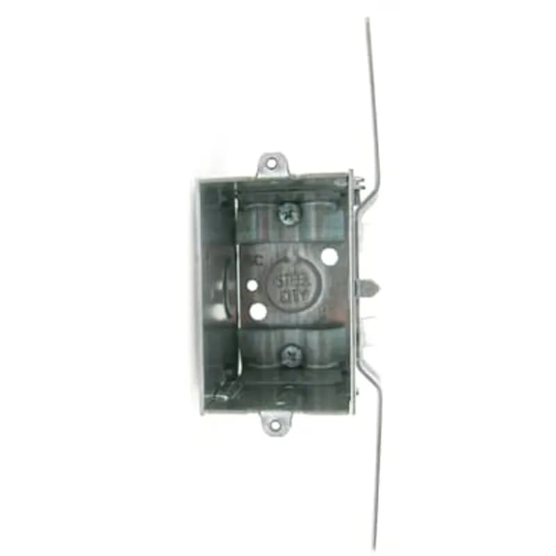 Gangable Switch Box, 14 Cubic Inches, 3 Inches Long x 2 Inches Wide x 2-3/4 Inches Deep, 1/2 Inch Knockouts, Pre-Galvanized Steel, Non-Metallic Cable Clamps (C-5) and CV Bracket Recessed 7/8 Inches, For use with Non-Metallic Sheathed Cable, pack of 25 for Retail