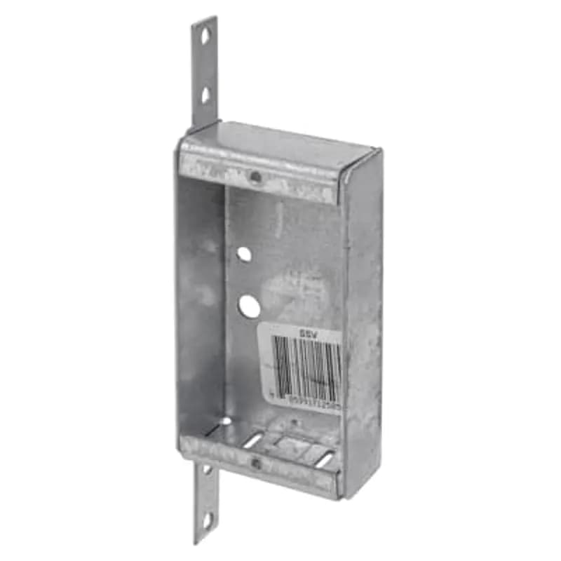 Non-Gangable Switch Box, 6.5 Cubic Inches, 3-3/4 Inch x 2 Inches x 1 Inch Deep. 2 Pry-Outs One End Knockouts, Pre-Galvanized Steel, Flat Bracket, For use with Conduit, pack of 6, for Retail