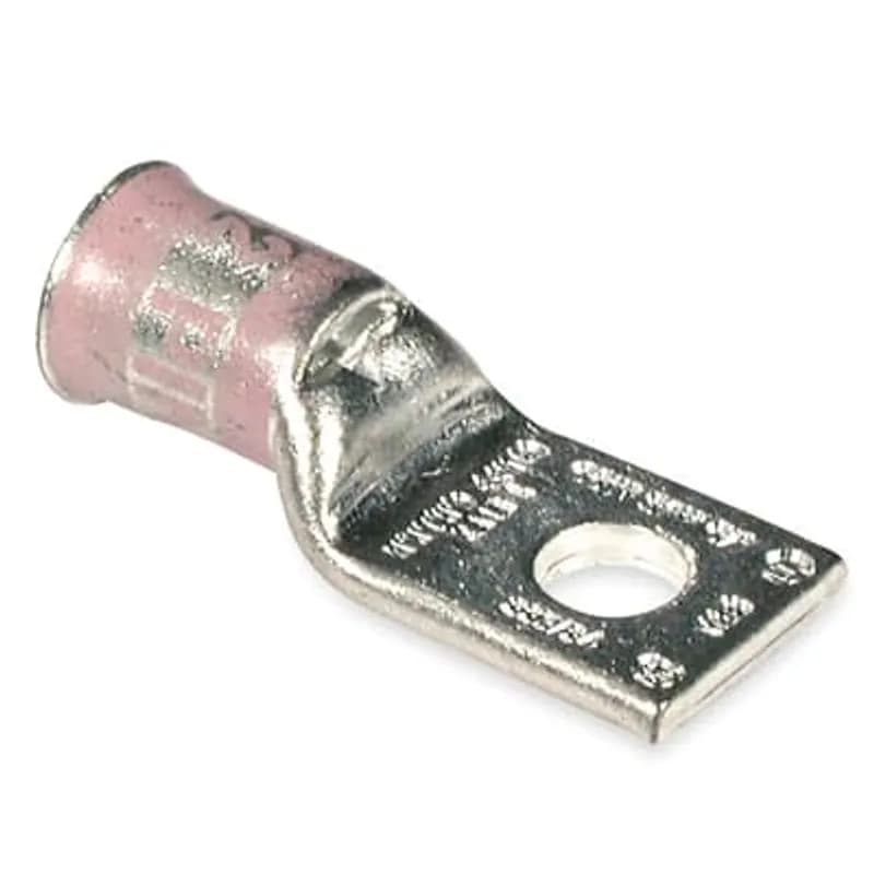 Copper Two-Hole Lug, Standard Barrel - Narrow Tongue, Peep Hole, Max 35kV, Wire Size 535 kcmil, 1/2 Inch Bolt Size, 1-3/4 Inch Hole Spacing, Tin Plated, Pink 99