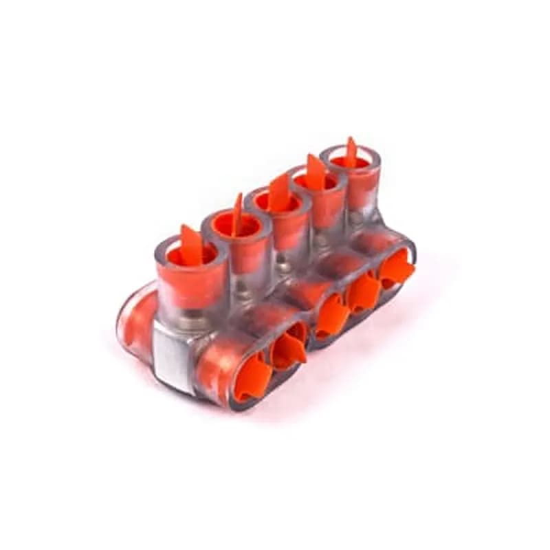 ABB - Installation Products CSB 350-5 - Aluminum Multi-Tap Encapsulated Cable Blocks, Two-Way Configuration, Wire Range 350 kcmil-10 Str, Hex Size 3/8 Inch, Length 5.28 Inches, Width 3.0 Inches, Height 2.50 Inches, Outlets 5, Clear Insulation