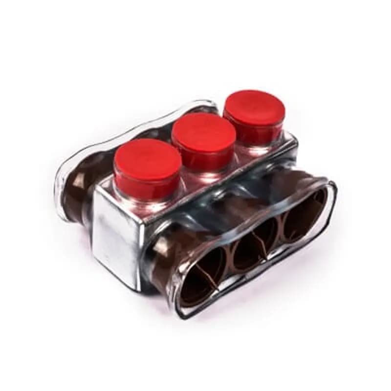 ABB - Installation Products CSB 750-3 - Aluminum Multi-Tap Encapsulated Cable Blocks, Two-Way Configuration, Wire Range 750-1/0, Hex Size 3/8 Inch, Length 4.40 Inches, Width 3.13 Inches, Height 2.38 Inches, Outlets 3, Clear Insulation